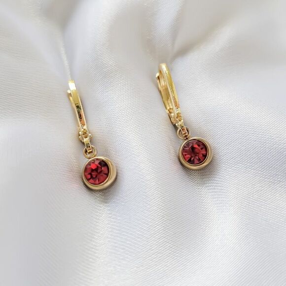 5/$25 Tiny Red Crystal Charm Earrings Gold Huggie Hoops - Picture 1 of 5